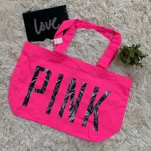 🎉2X HP🎉 PINK Victoria’s Secret Palm Tote 💗 Pink & Black